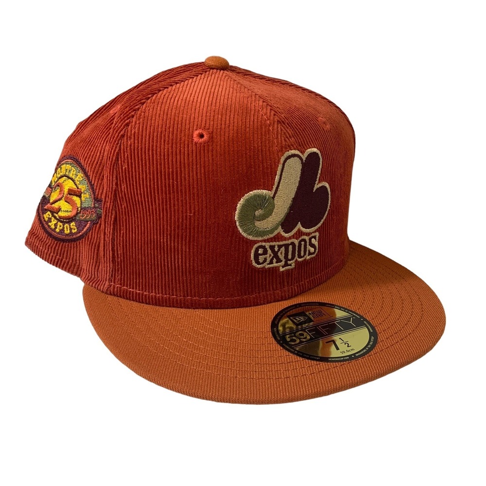 New Era Montreal Expos 59FIFTY 25th Anniversary Corduroy Burnt Orange Hat 7 1/2
